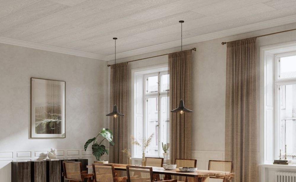 Ett rum där man ser Huntonits innertaksskivor, produkt Symfoni.