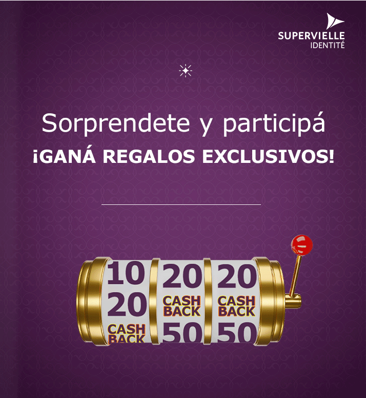 Festejemos juntos. Sorprendete y participá. ¡Ganá regalos exclusivos!. Logo Supervielle Identité.